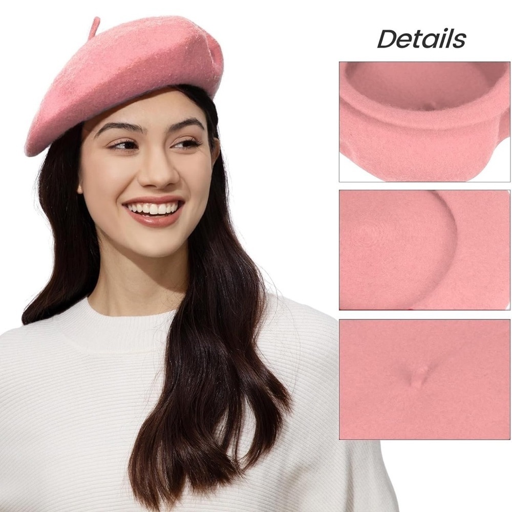 Beret French Style Beret Cap Pink LP Patch New - Picture 2 of 5